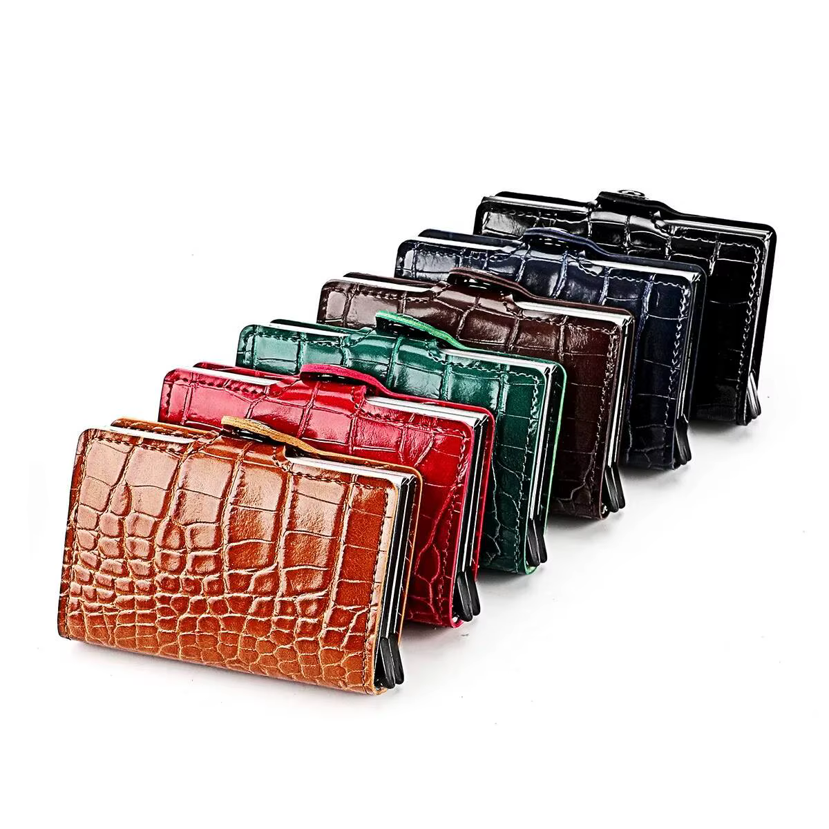 Porte-cartes en cuir verni Crocodile RFID pour hommes
