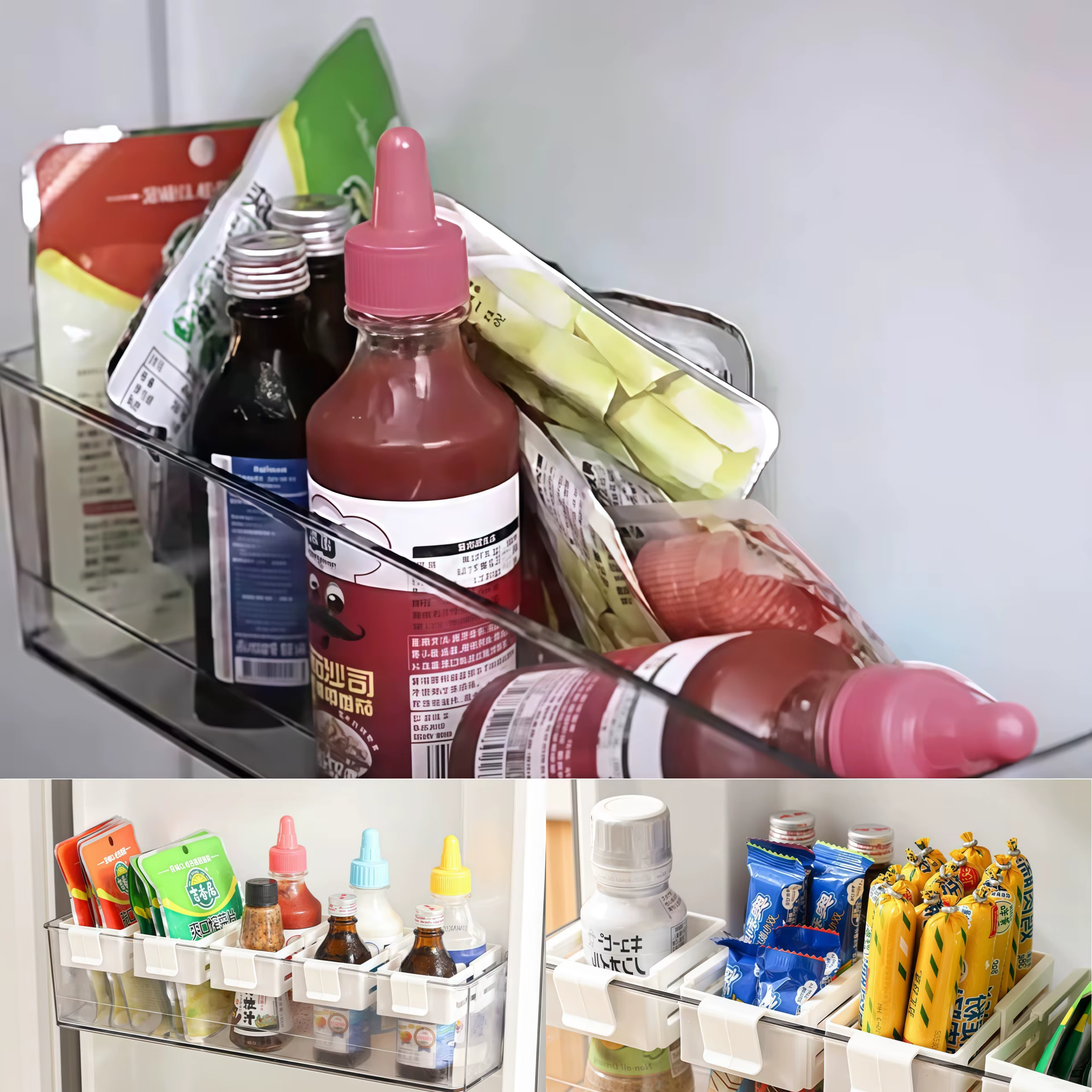Compartiment de rangement extensible pour porte latérale de réfrigérateur, organisateur de boissons/sauces/en-cas