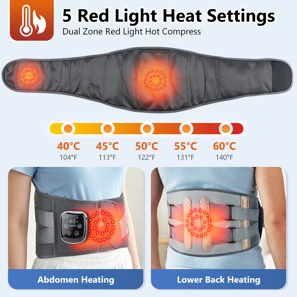 Ceinture Lombaire Chauffante Masseur Dos 9 Modes Vibration Chaleur 40-60°C Rechargeable Soutien