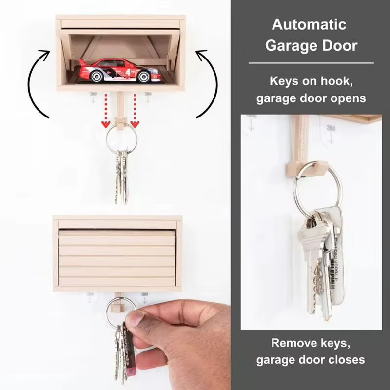 Porte-clés de garage avec porte ouvrante - Mini porte-clés de garage, présentoir mural