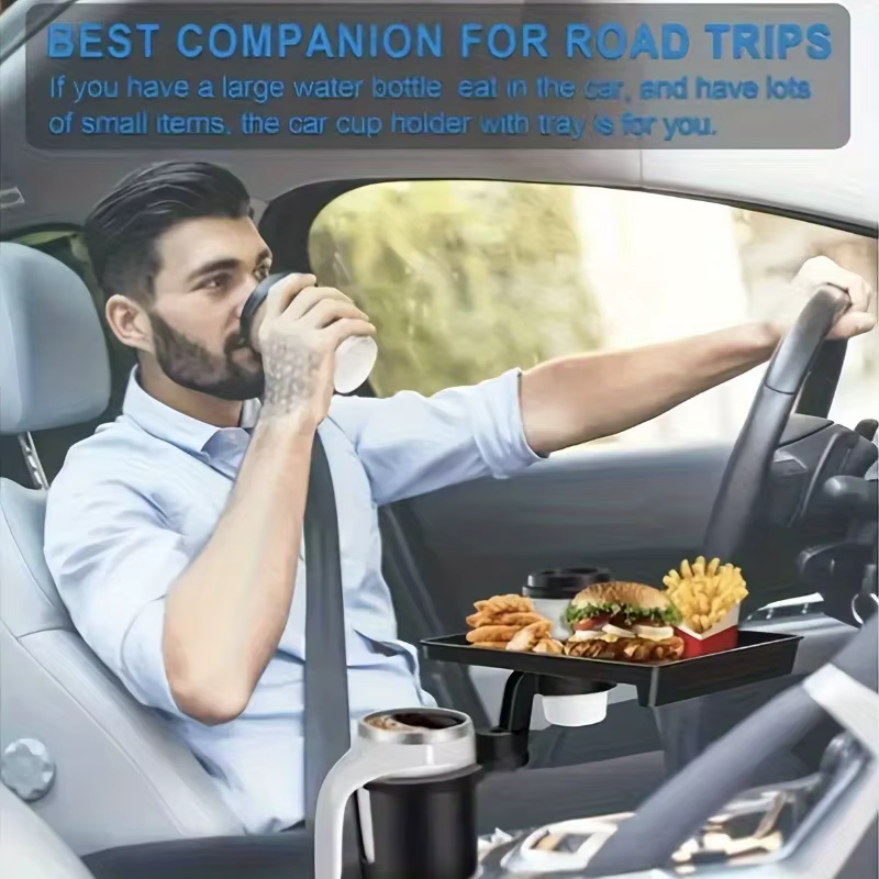 Organisateur de plateaux de voiture stable! Porte-gobelet et plateau multifonctionnels avec double emplacement et espace de rangement