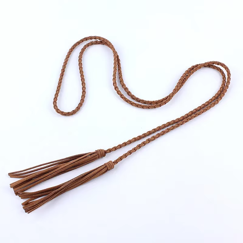 Mode femmes taille gland tressé torsion tissage ceinture tricoté décoré corde pour robes chemise