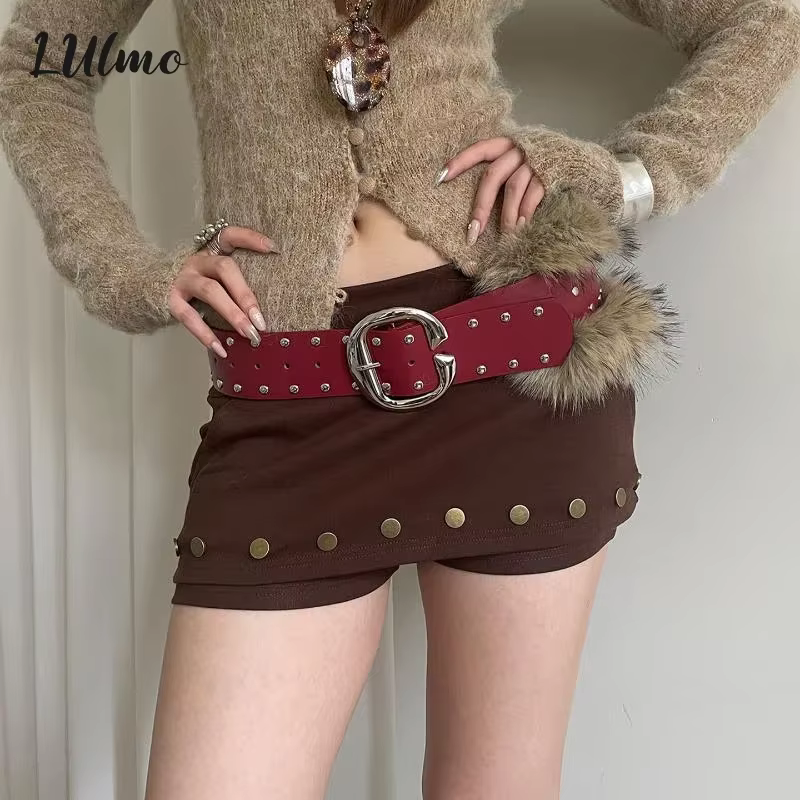 Ceinture large en fausse fourrure pour femmes, haut de gamme, Patchwork, robuste, Style Punk rétro, Rivet, avec jupe, ceinture en jean