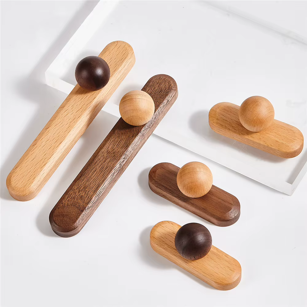 Poignée de porte d'armoire en noyer de haute qualité, poignée de porte de placard simple et luxueuse, bouton de tiroir rond en bois, quincaillerie de meubles