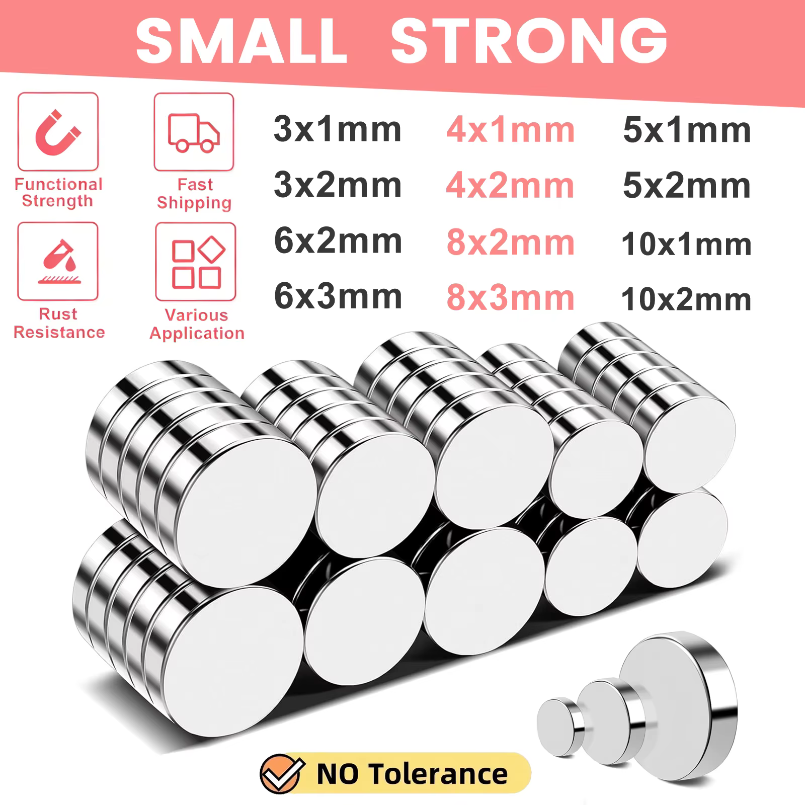 Aimant super puissant, aimant rond petit et puissant pour la décoration, le réfrigérateur, le bricolage, le bureau, 3x1, 3x2, 4x1, 4x2, 5x2, 5x3, 6x2, 8x2, 10x2