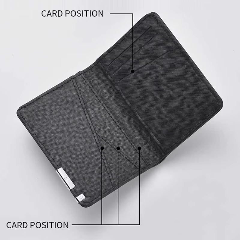 Petit portefeuille mince de style business en simili cuir noir – Plusieurs emplacements pour cartes