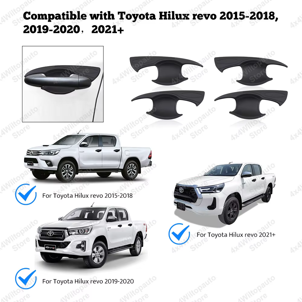 Couvre-poignée de porte noir mat, garniture de protection pour Toyota Hilux Revo 2015-2023, ABS, lot de 1