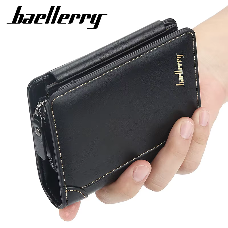 Portefeuille pour homme Baellerry en cuir PU avec fermeture éclair de haute qualité, porte-monnaie vintage, design court, porte-cartes, sac à main pour homme