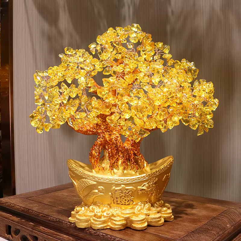 Arbre à argent porte-bonheur chinois avec lingot d'or, ornement d'arbre de fortune en cristal, ornement de richesse, décoration de table de bureau à domicile, artisanat britannique