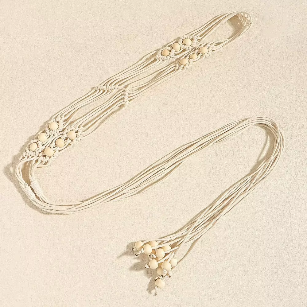 Ceinture tressée bohème pour femmes, ceinture en corde à perles réglable pour robes