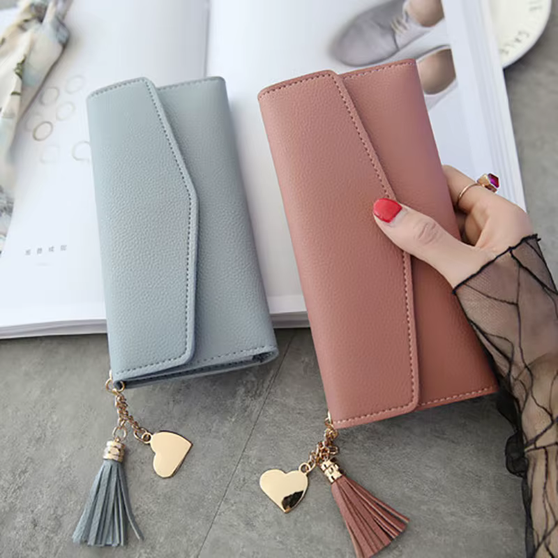 Portefeuille long élégant pour femme en cuir PU souple avec fermeture éclair simple – Noir