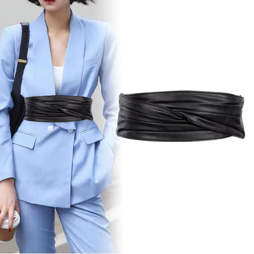 Ceinture large élastique élégante en cuir PU pour femme