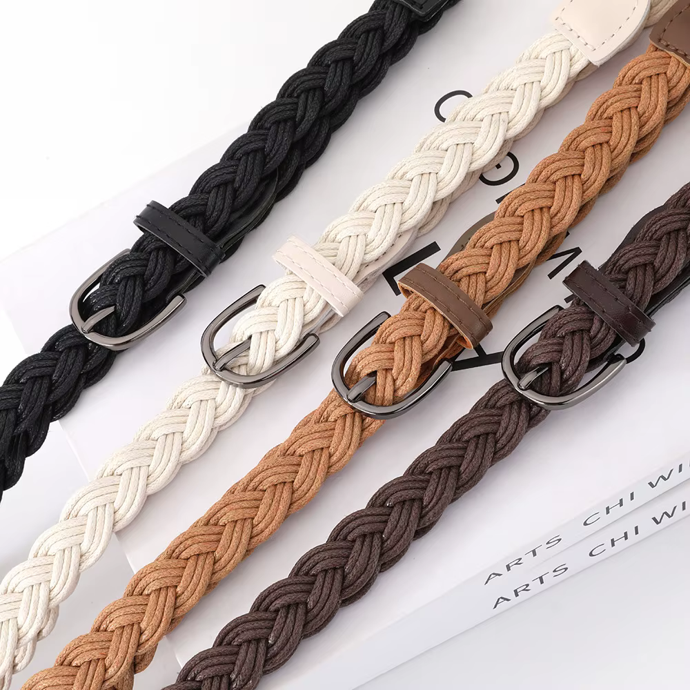 Ceinture fine tressée rétro vintage pour femme