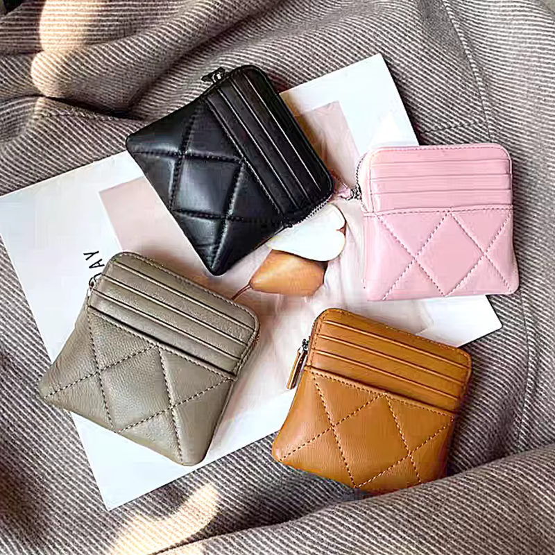 Peau de mouton luxe femme porte-monnaie en cuir véritable Plaid fermeture éclair dame carte portefeuille printemps été mode personnalisé porte-carte sac