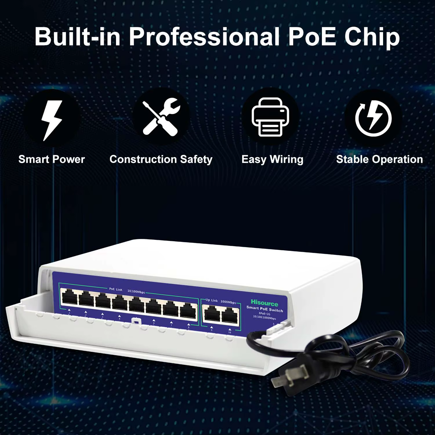 Hisource extérieur étanche 6 8 9 ports POE Ethernet commutateur actif 48V prise en charge du commutateur réseau IEEE 802.3af/at pour IPC/AP sans fil