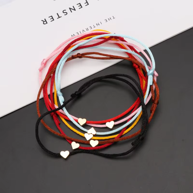 Bracelets à breloques coeur d'amour pour hommes et femmes, bracelet de couple, chaîne rouge porte-bonheur, bijoux de navire Chia, réglable, fait à la main, souhait, amoureux