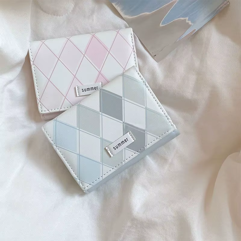 Portefeuille court en cuir PU à motif Argyle