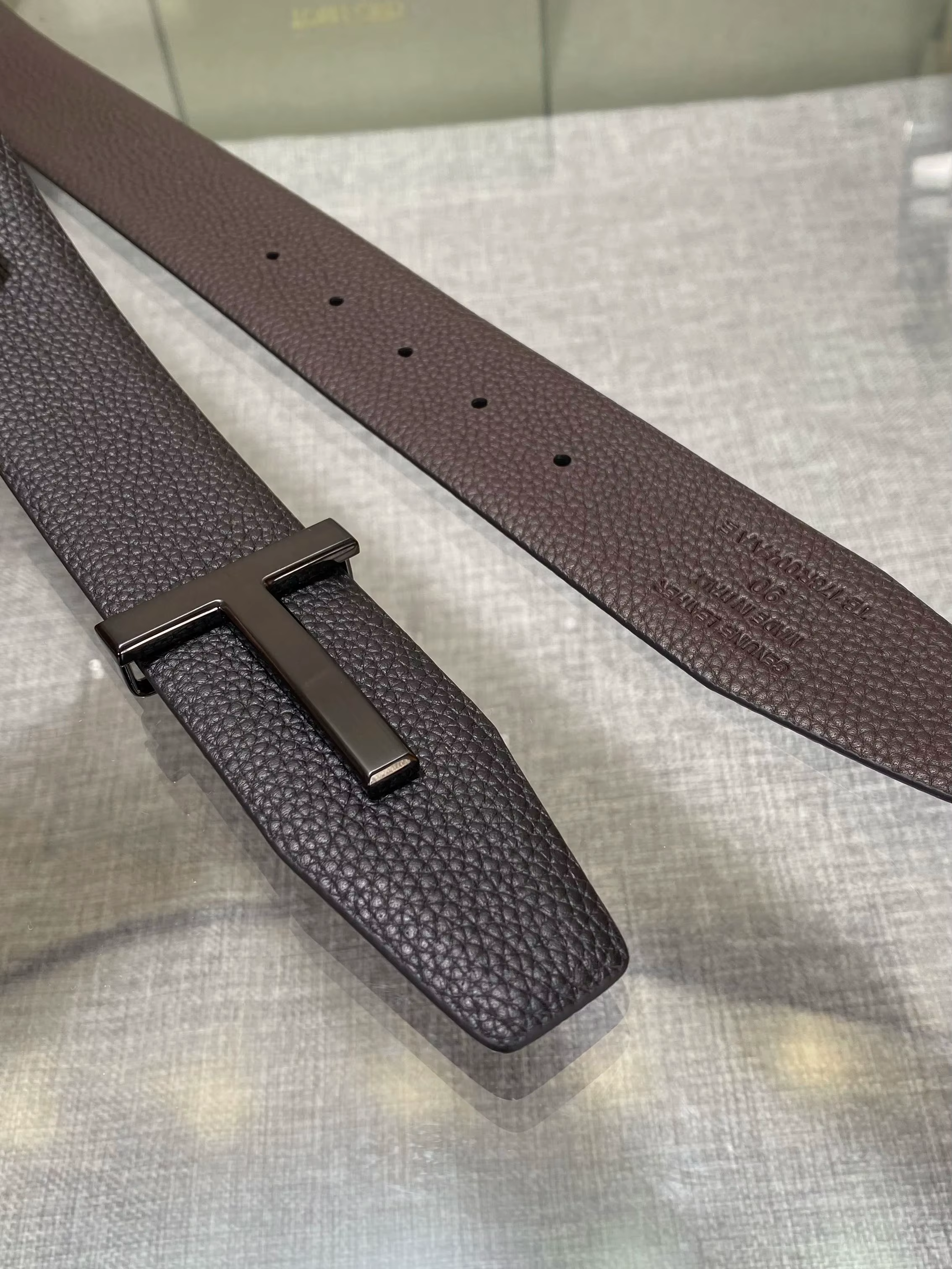 Ceinture en cuir Double face avec boucle lettre en forme de T pour hommes