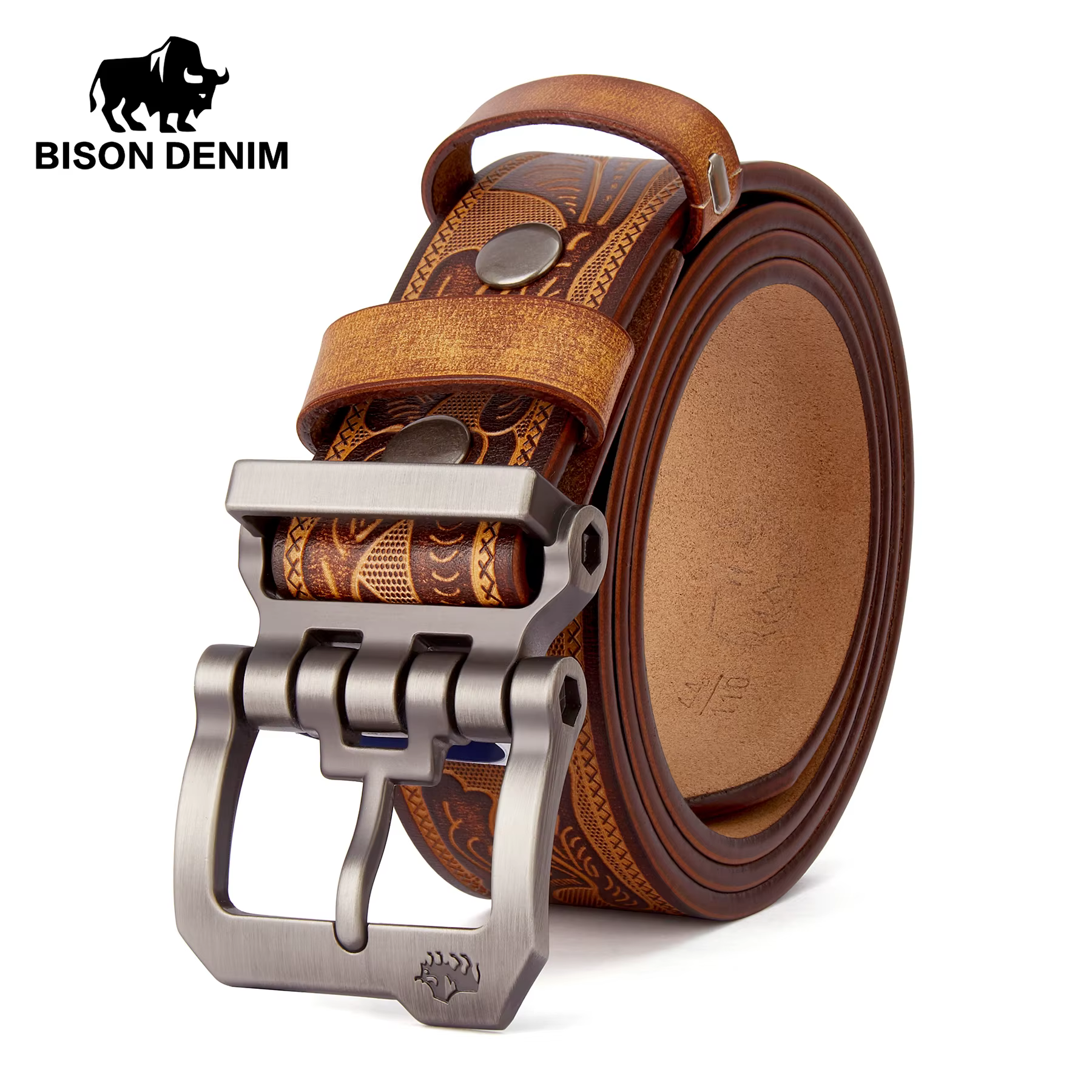 BISON DENIM en cuir véritable hommes ceinture Vintage haute qualité taille sangle de luxe boucle ardillon mâle meilleur cadeau ceintures décontractées pour jean