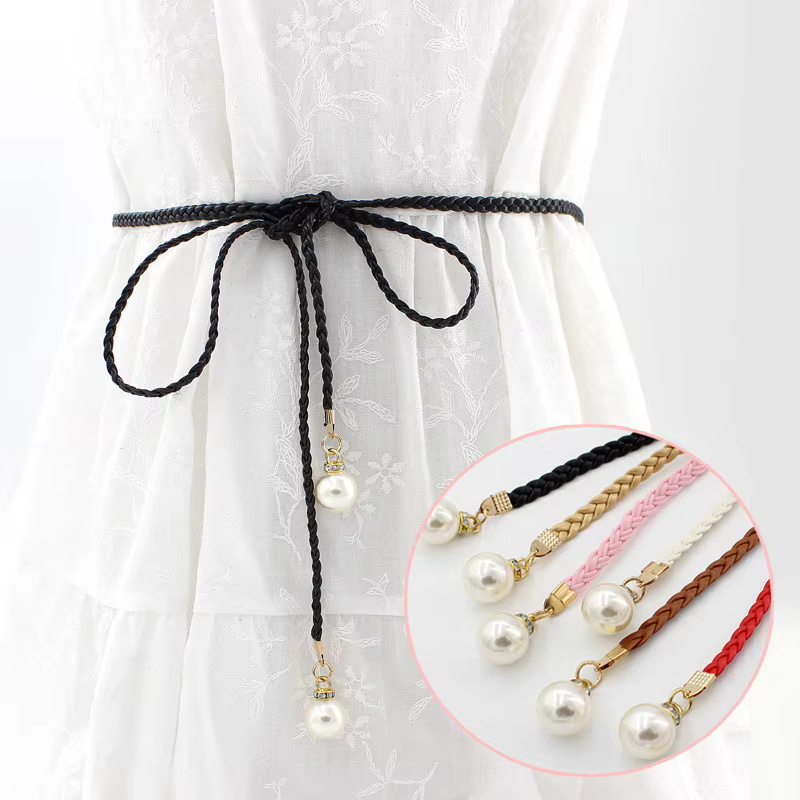 Ceinture fine en cuir PU tressée à franges style bohème pour femme