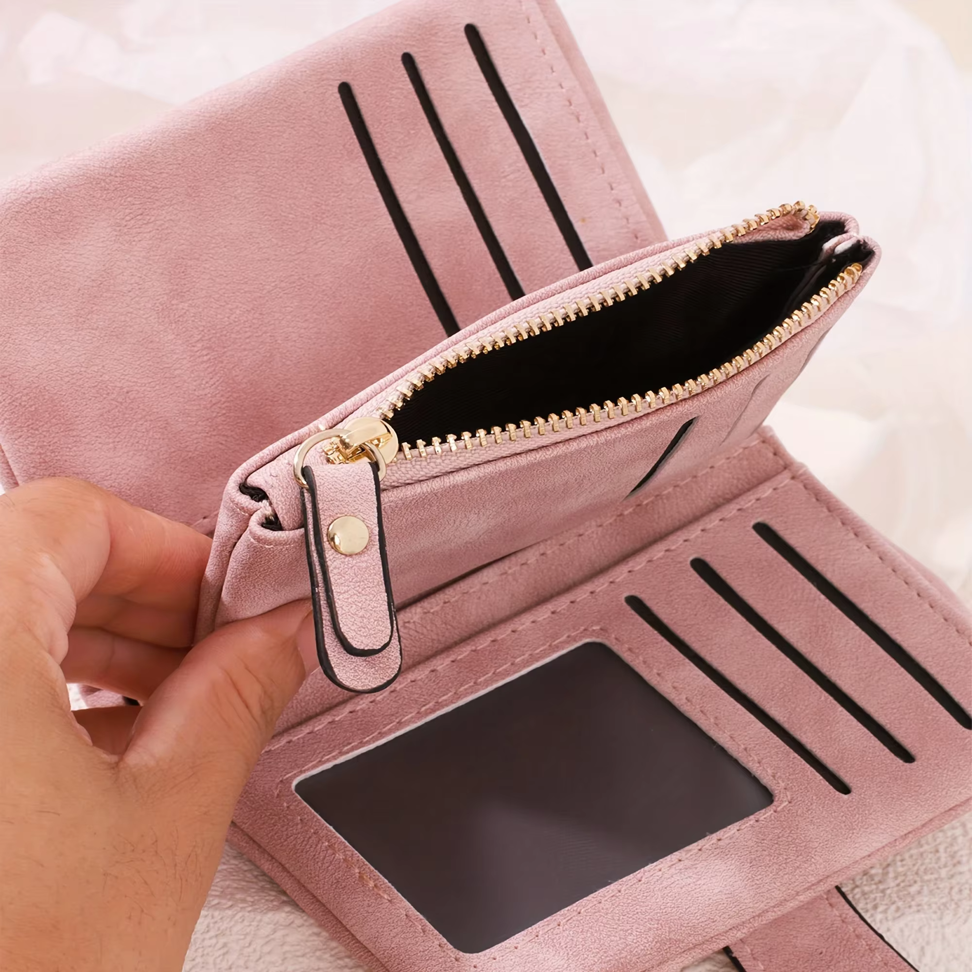 Portefeuille pour femme en cuir PU imperméable et léger avec nom personnalisé