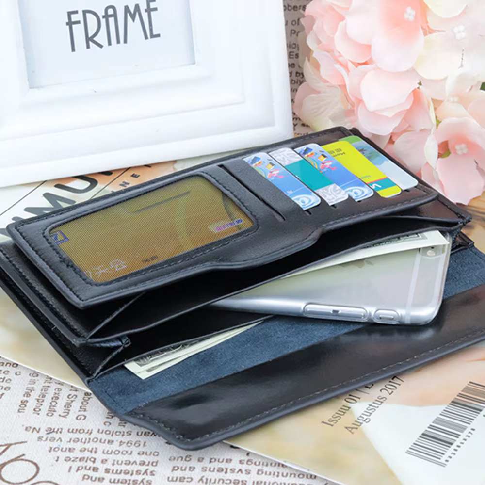 Portefeuille long ultra-fin en cuir de grande capacité