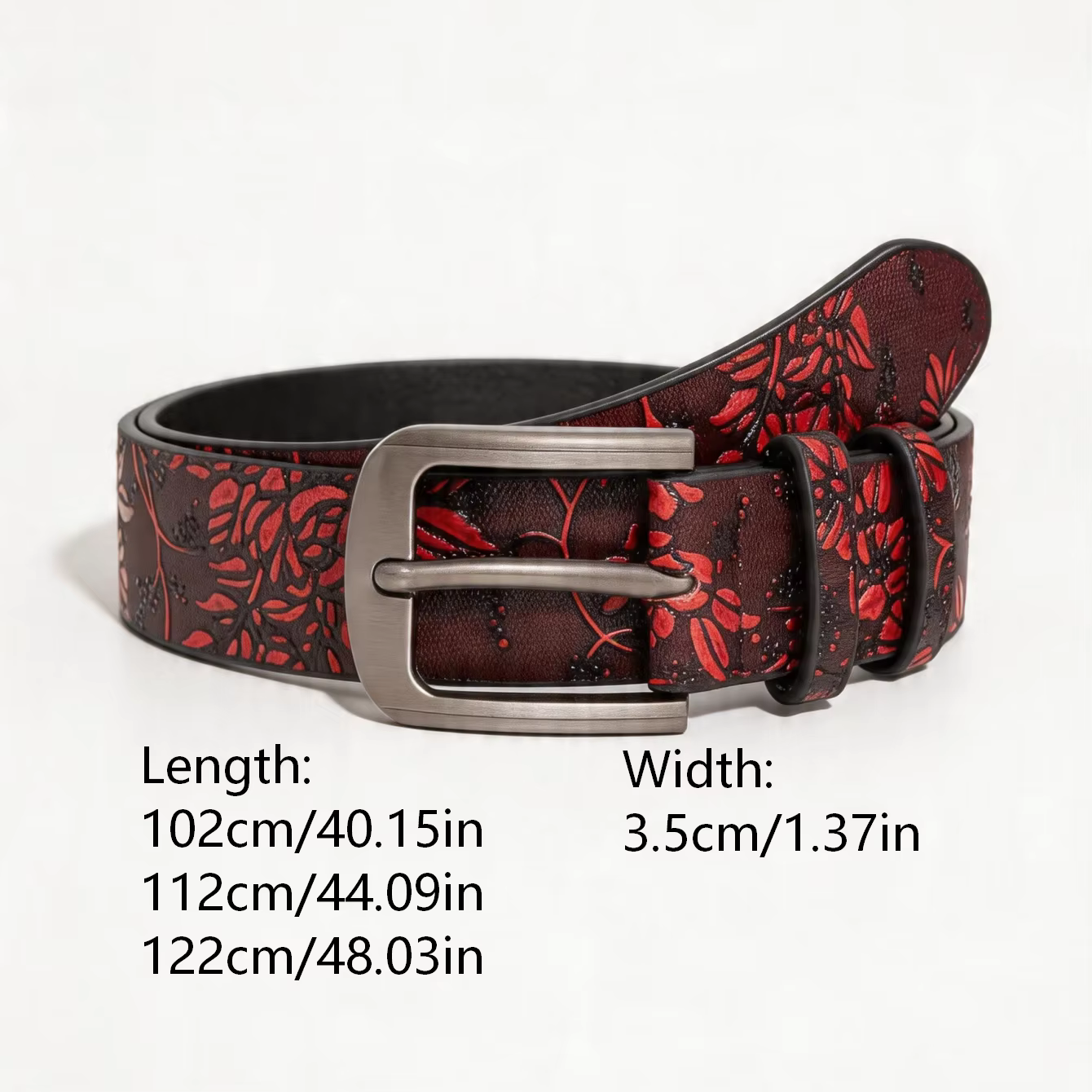 Ceinture vintage à fleurs gaufrées bordeaux pour femme