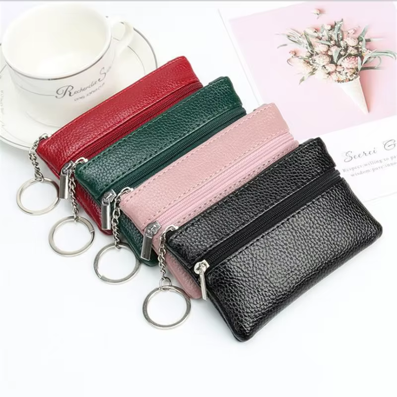 Porte-monnaie en cuir avec fermeture éclair pour hommes et enfants