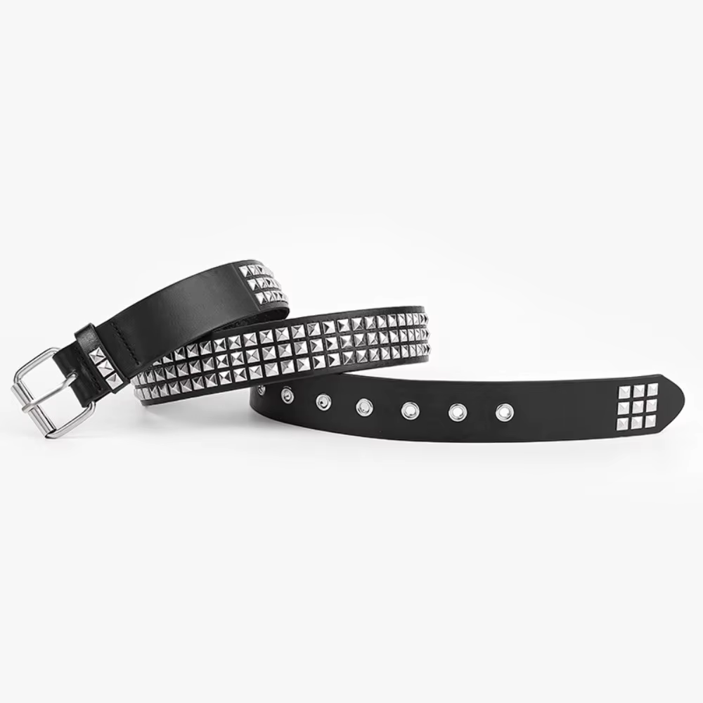 Ceinture à rivets en perles carrées, pyramide en métal pour hommes et femmes, matériel Punk, ceinture en jean Y2K, ceinture de styliste pour femmes