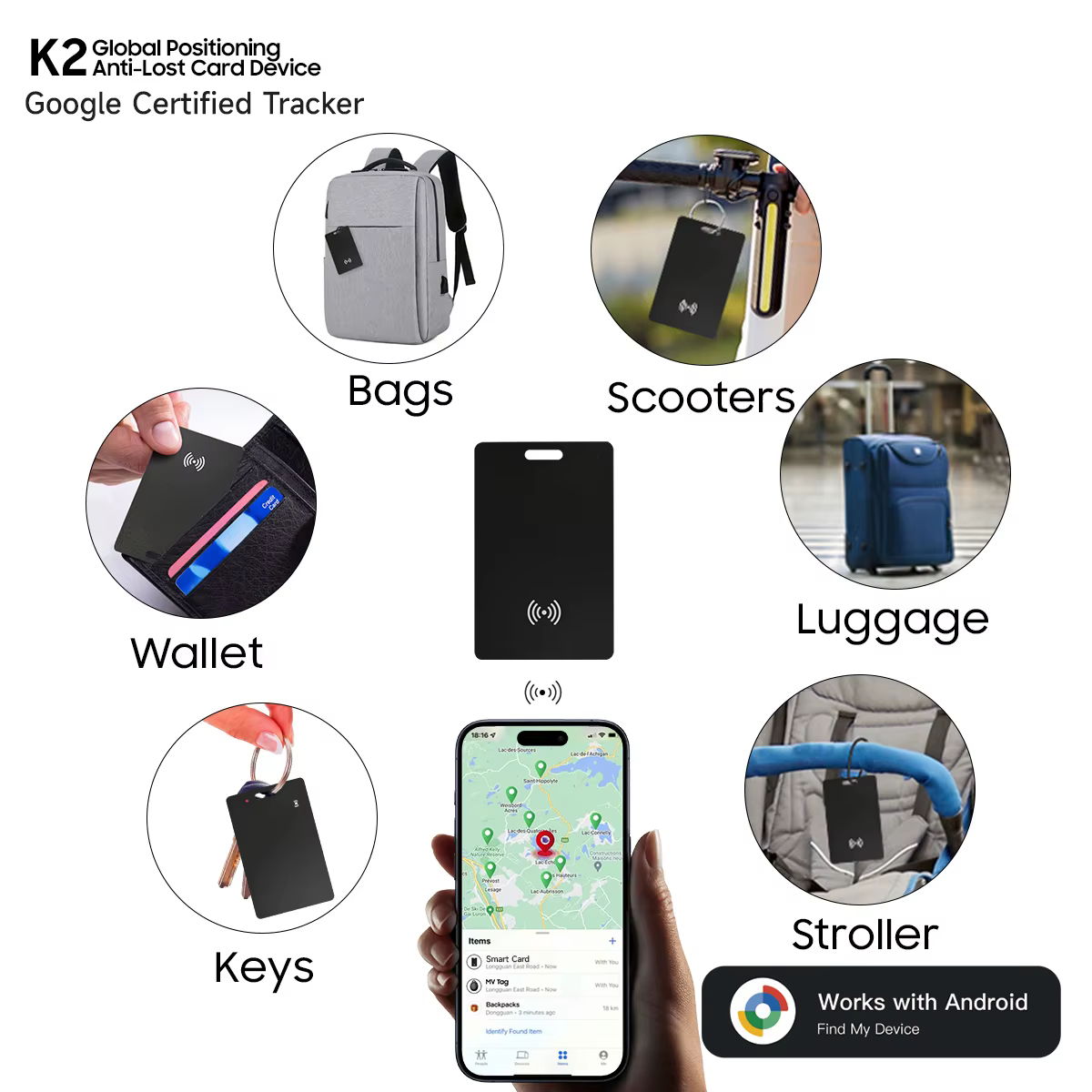 Portefeuille Anti-perte, suivi de localisation de carte, étiquette intelligente, Android, fonctionne avec Google Find My App, Bluetooth, carte Ultra-fine, Charge sans fil