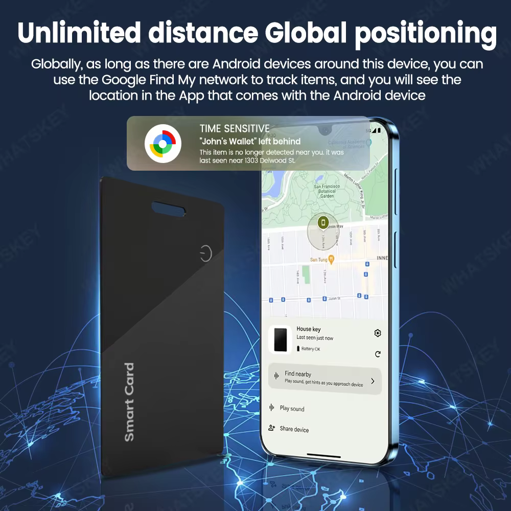 Carte de suivi Google Find My Wallet pour Android - Balise intelligente Bluetooth ultra-fine rechargeable sans fil pour portefeuille et bagages anti-vol