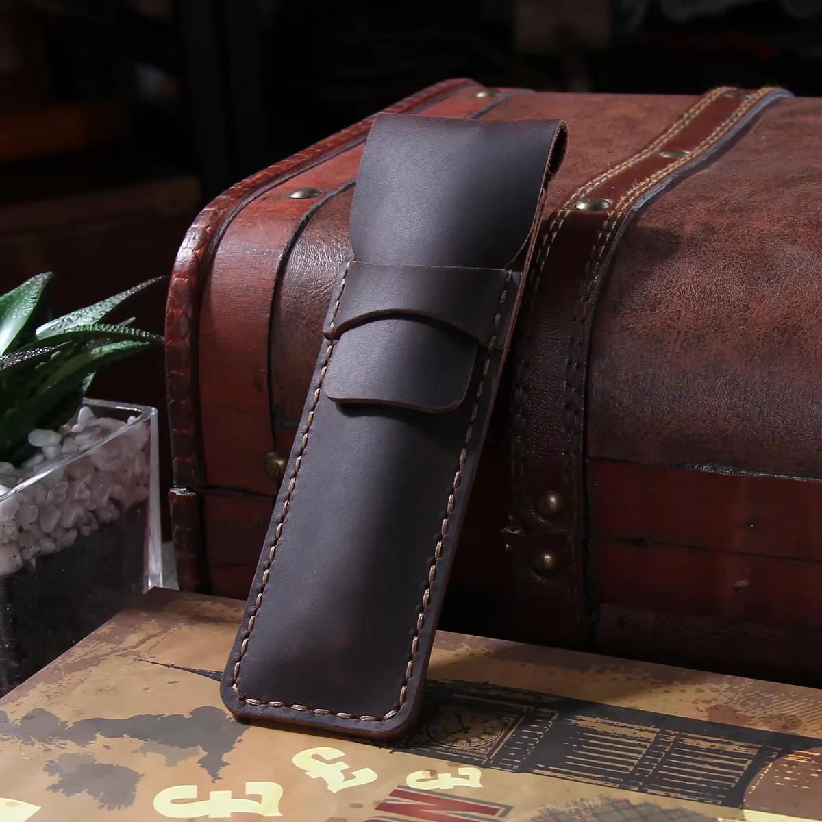 Étui à stylos en cuir fait à la main