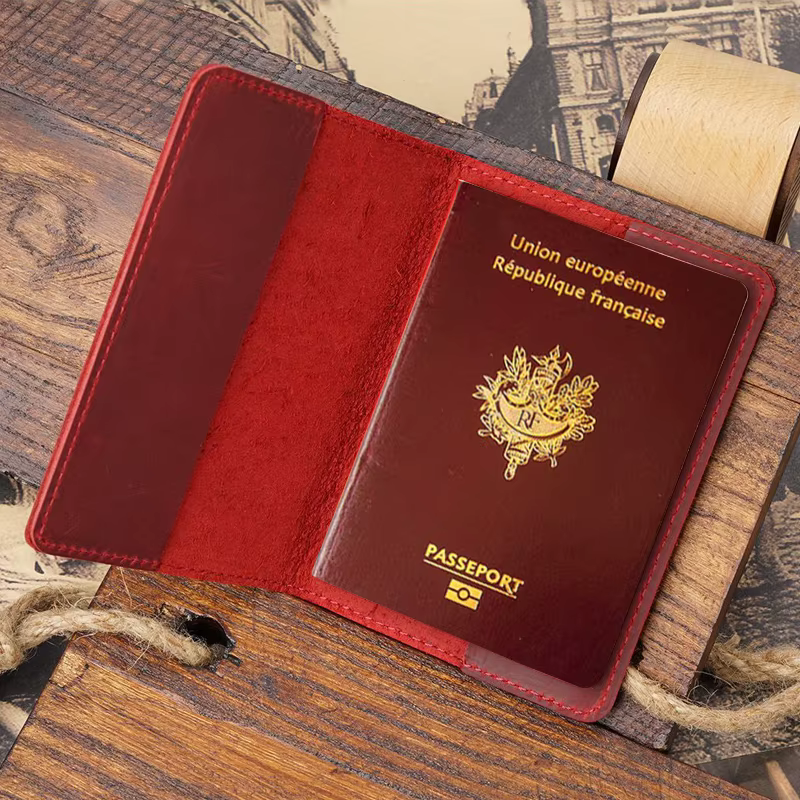 Protege Passeport Francais en Cuir Véritable - pochette