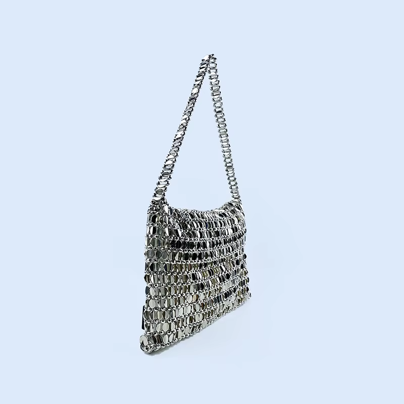 Sac rétro argenté à paillettes métalliques pour femmes