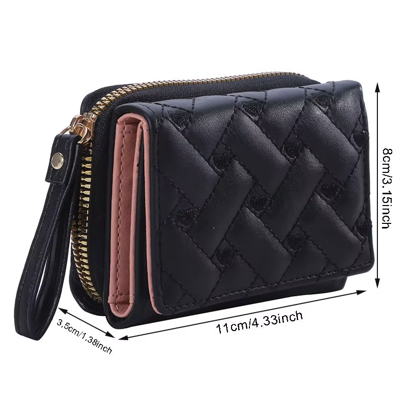 Portefeuille femme pour cuir PU mode brodé amour Tri-fold petit