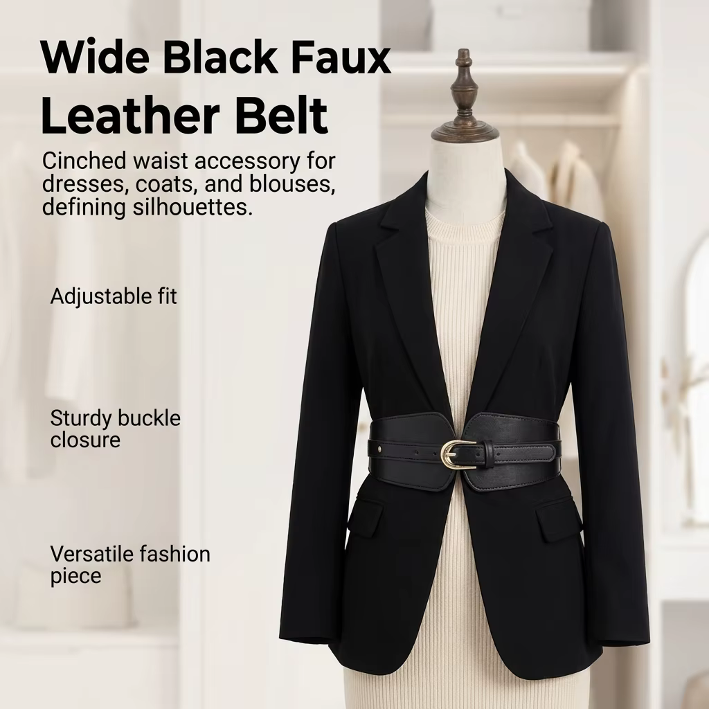 Ceinture large en PU pour femme, ceinture élastique avec boucle décorative pour un style rétro