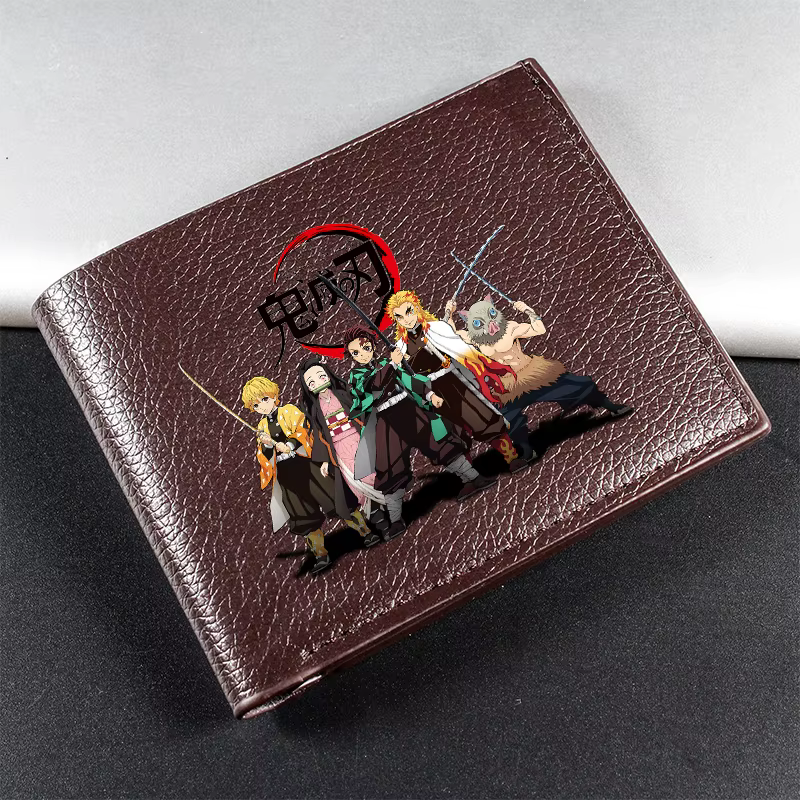 Portefeuille court Demon Slayer pour homme, imprimé anime, porte-cartes portable, porte-monnaie zippé tendance, porte-cartes adulte, sac à monnaie pour homme