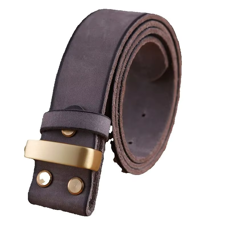 Ceinture en cuir sans boucle lisse dorée pour hommes ceintures de luxe cowboys marron chameau match