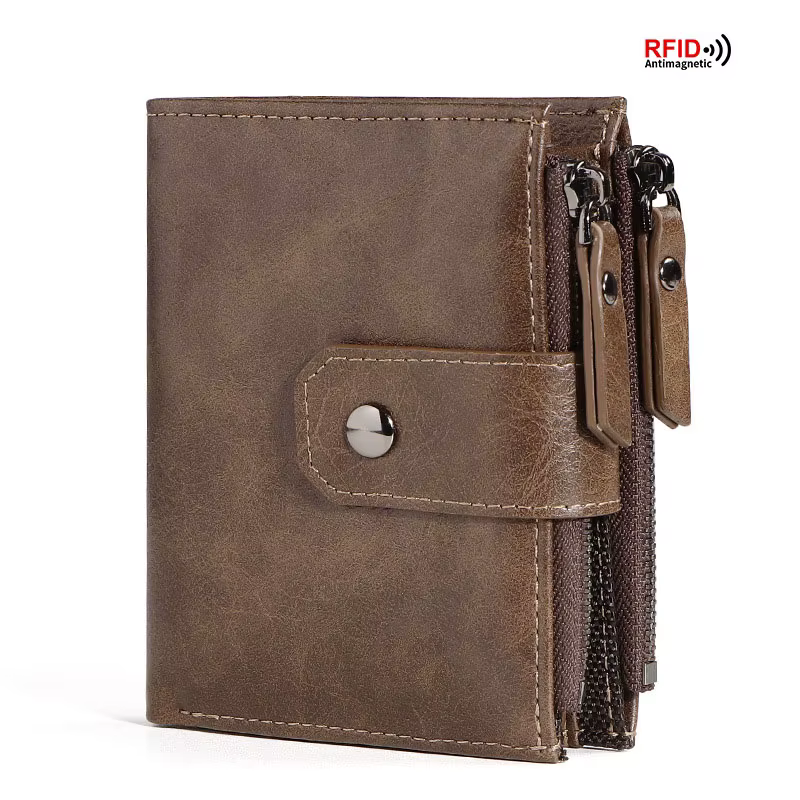 2024 nouveau porte-monnaie pour hommes portefeuille RFID blocage fermeture éclair vintage portefeuille en cuir PU porte-carte de crédit sac d'argent portefeuille homme