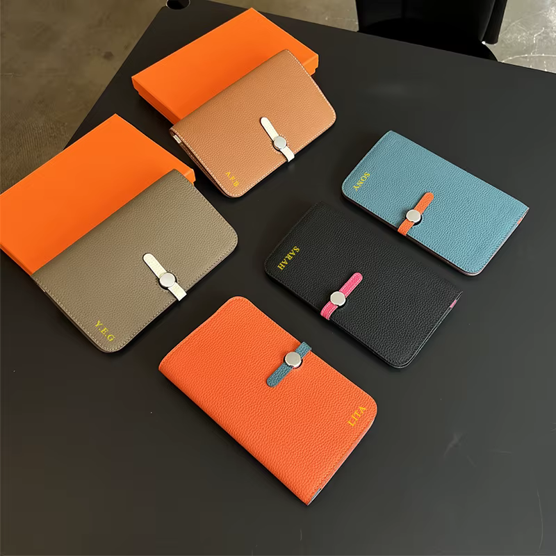 100% cuir véritable femme Long portefeuille marque de luxe nom personnalisé peau de vache porte-carte mode dame Zip porte-monnaie mince pochette cadeau