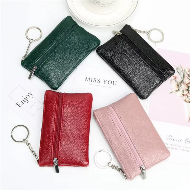 Porte-monnaie en cuir avec fermeture éclair pour hommes et enfants