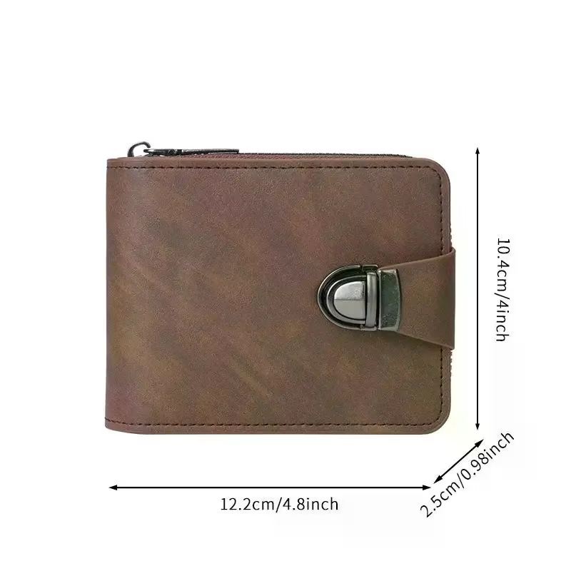 Portefeuille vintage en cuir PU pour homme avec boucle métallique sécurisée et plusieurs emplacements pour cartes