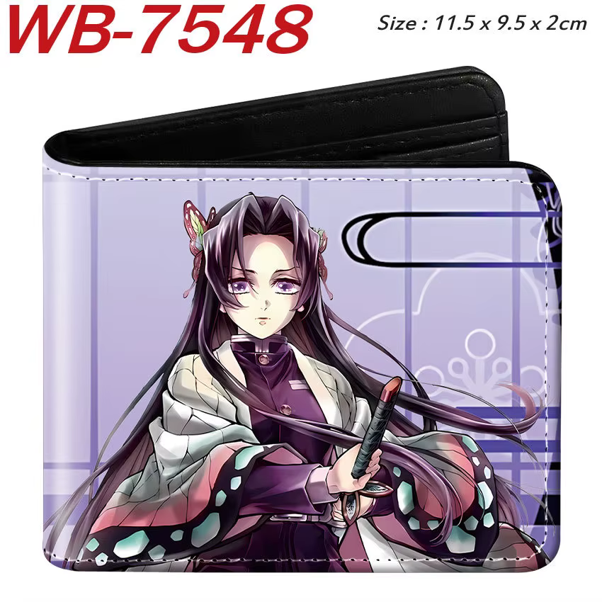 Portefeuille court à deux volets Demon Slayer en cuir PU, porte-cartes imprimé avec personnage d'anime, 11.5x9.5x2cm, pour hommes et femmes, fans d'anime, usage quotidien