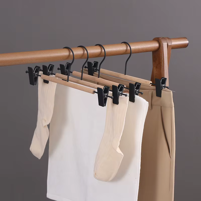 Cintres durables en fer + bois, 5 pièces, support de séchage avec Clip pour jupe, short, chaussettes, sous-vêtements, supports de rangement, organisateur