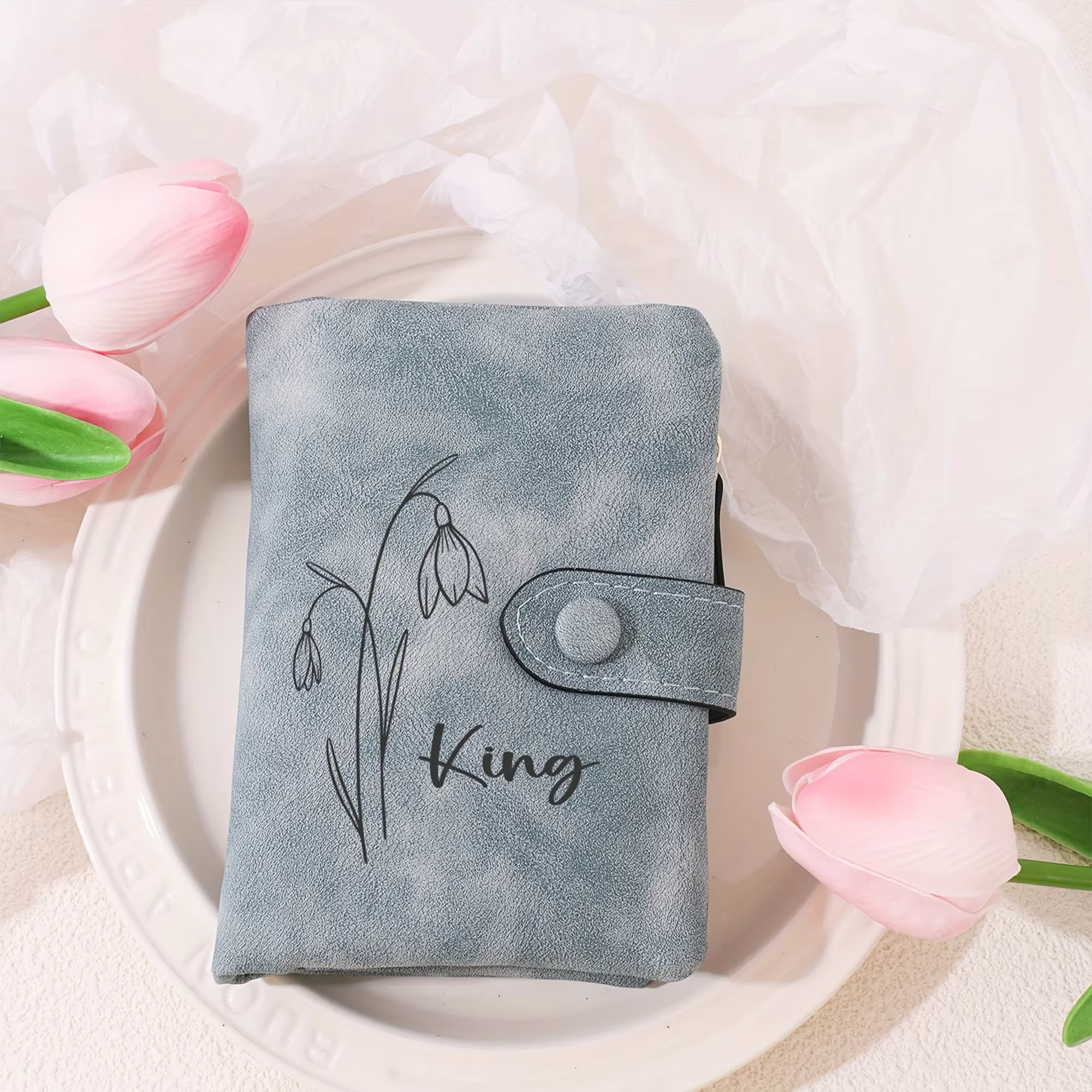 Portefeuille pour femme en cuir PU imperméable et léger avec nom personnalisé