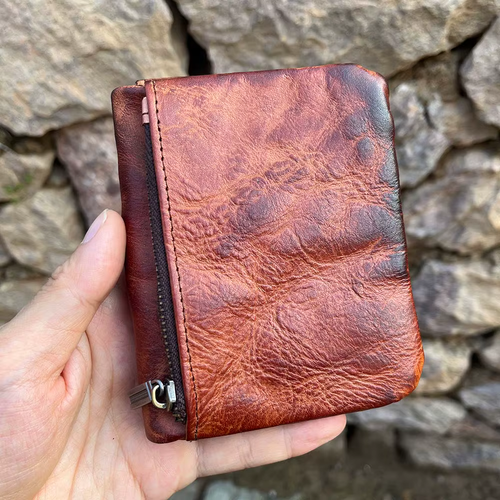 Portefeuille en cuir véritable fait main pour hommes et femmes, style vintage