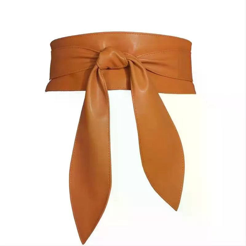 Ceinture large en cuir PU marron, blanc et noir, avec nœud, confortable, idéale pour les robes, tenues décontractées et de soirée