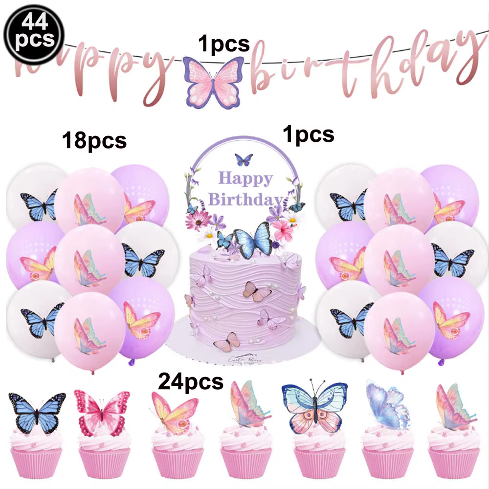 Porte-clés papillon de dessin animé, cadeau de fête d'anniversaire, anneau en caoutchouc, Bracelet, décoration de fête sur le thème de la papillon pour fille