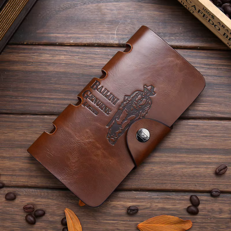 Portefeuille à trois volets en cuir pour hommes – Pochette à boucle magnétique avec porte-carte et porte-monnaie