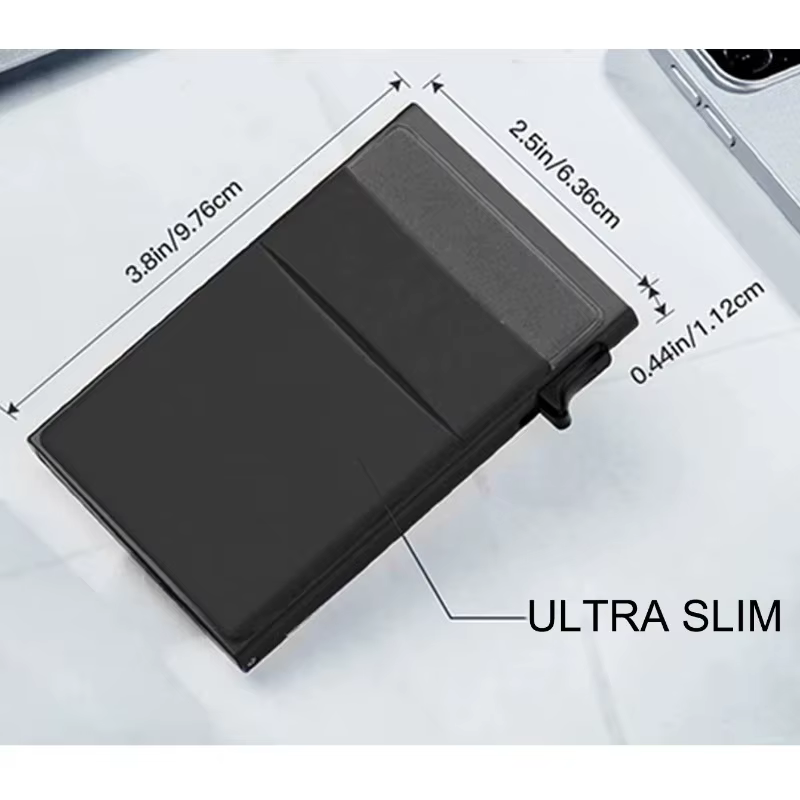 Portefeuille fin pour homme, anti-RFID, porte-cartes intelligent à ouverture automatique, étui à monnaie, petit et compact, porte-cartes d'identité et de banque, pour femme